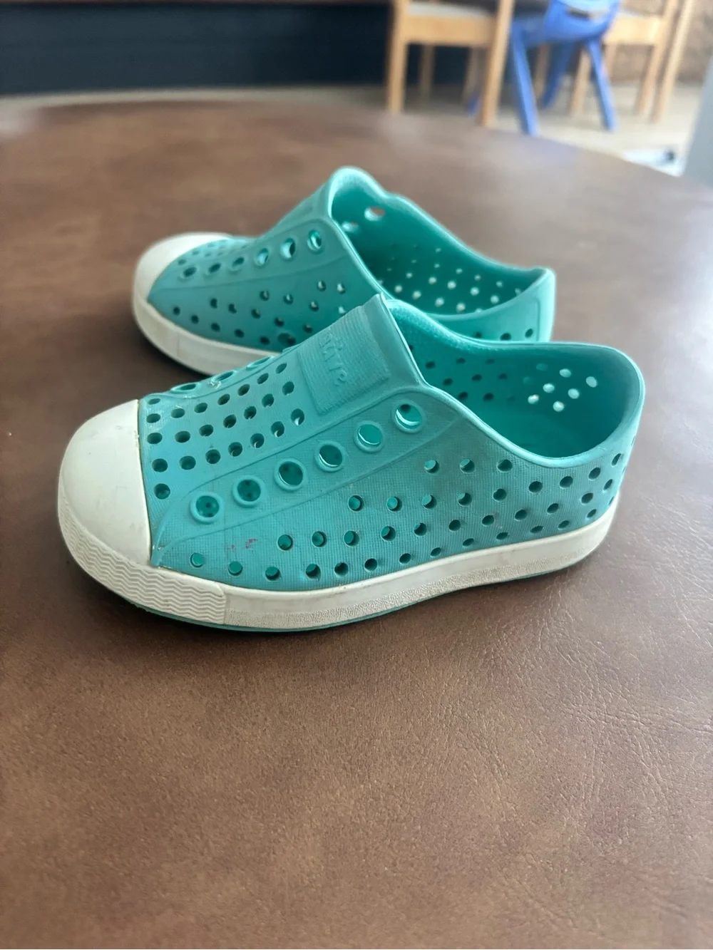 Native Kids Slip-On Water Shoes in Teal with White Toes